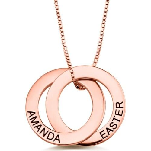 Uonney Dropshipping Custom Necklace Double Russian Circle Family Necklaces Engraved Birthday Jewellery For Women Gift