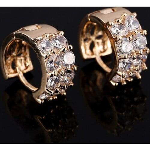 High Quality Shinning Double Rows Crystal Hoop Earrings Golden Plated Earrings For Women Drop Shipping oorbellen