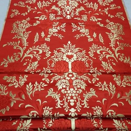 Width 27'' Chinese Style Jacquard Brocade Silk Fabric By The Half Yard For Wedding Cheongsam Childrens Wear Material