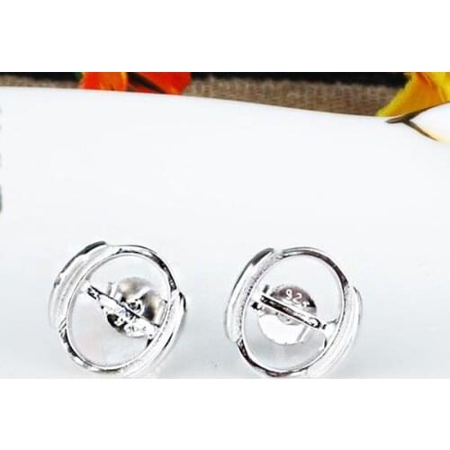 Women Engagement 925 Sterling Silver Earrings 8.6x11mm Oval Cabochon Semi Mount Fine Jewelry Setting White Gold Color