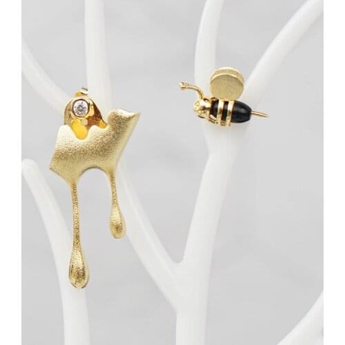 925 Sterling Silver Bee Honey CZ Earrings Women Jewelry A1493