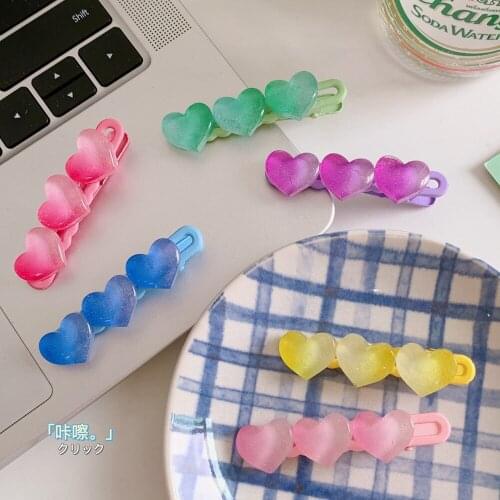 2021 New Women Girls Gradient Color Heart Hairpins Side Clip Hair Jewelry Trendy Headwear Fashion Hair Accessories Barrettes