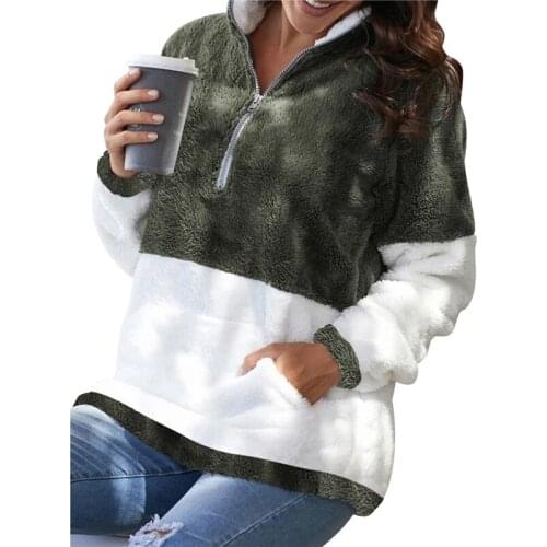 Streetwear Fashion Plush Pullover Coat Sweater Women Long Sleeve Zipper V-Neck Casual Tops Autumn Winter Warm Sweater Coat