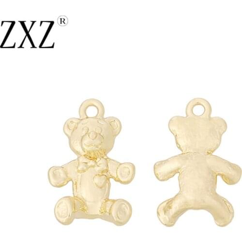ZXZ 10pcs Gold Tone Cute Teddy Bear Charms Pendants Beads for Necklace Earring Jewelry Making Findings 20x14mm