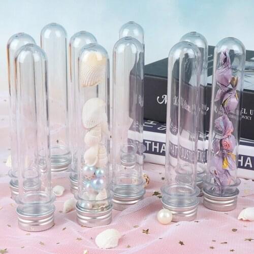 10pcs/lot 45ML Plastic Test Tube With Cork flat bottom Transparent Lab Empty Scented tea Drink Candy Storage Tubes