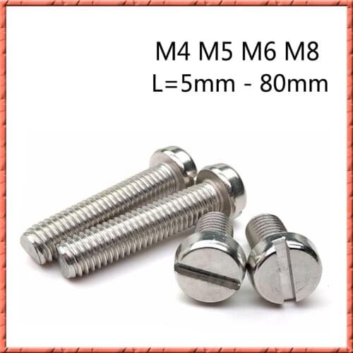 100pcs/lot DIN85 Stainless steel Slotted cheese cylindrical head machine screw M4/M5/M6/M8*5-80mm Slotted cylindrical screw