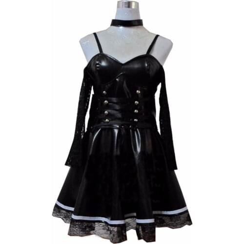 2018 Death Note Misa Amane Imitation Leather Sexy Tube Tops Lace Dress Uniform Outfit Anime Cosplay Costumes
