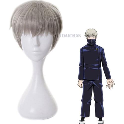 2021 Anime Jujutsu Kaisen Toge Inumaki Cosplay Gray Short Heat Resistant Synthetic Hair Halloween Carnival Party Costume Wig