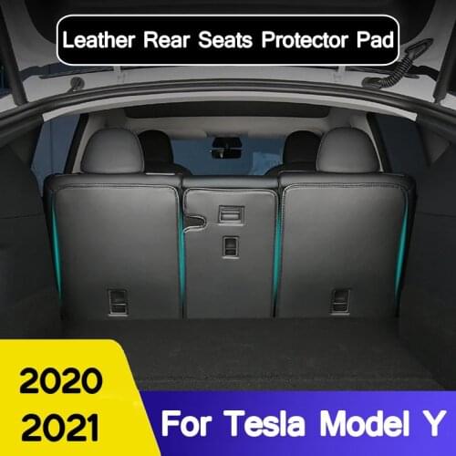3PCS PU Leather Anti-Kick Pad For Tesla Model Y 2020 2021 Car Seats Back Cover Rear Trunk Protector Clean Mat Pad