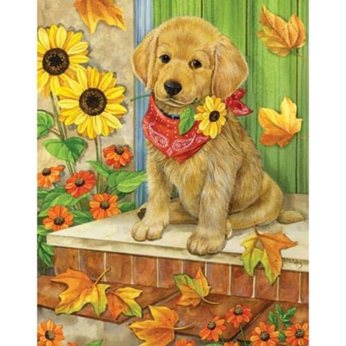Diamond Painting Full Square Flower Diamond Mosaic Cross Stitch Rhinestone Diamond Embroidery Sunflower and dog Wall Decor