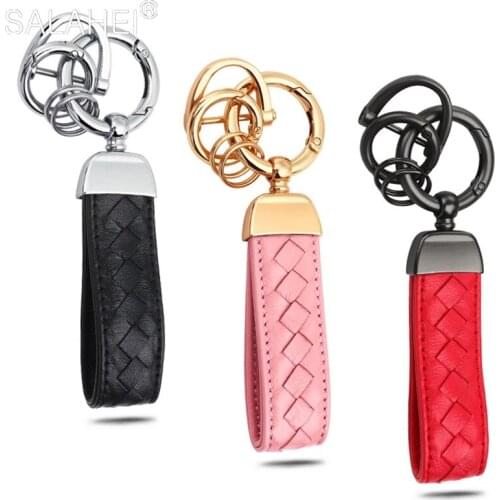 Keychain Lambskin Handmade Leather Car High Quality Braided Nylon Rope Unisex Waist hanging Car key Rings Interior Accessories
