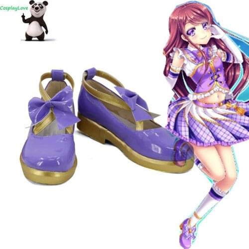 CosplayLove Aikatsu! Shibuki Ran Purple Cosplay Shoes Boots Leather Custom Made For Halloween Christmas