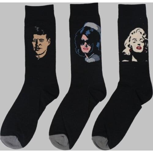 DONG AI Mens Character Cotton Socks Art Female Autumn winter Retro Patterend Socks Hipster Fashion Funny Crew Socks 3 Pairs