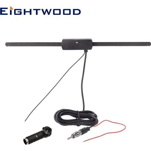 FM Aerial 12V DC Active Amplified Dipole Antenna DIN Connector 1.9m Cable + DIN 41585 to ISO Adapter for Cars FM Radio Trucks