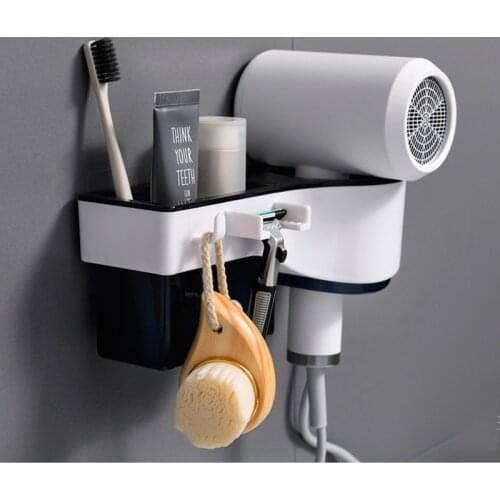 Bathroom finishing brush hair dryer rack wall-mounted shelf makeup storage nailless hair dryer toothbrush holder