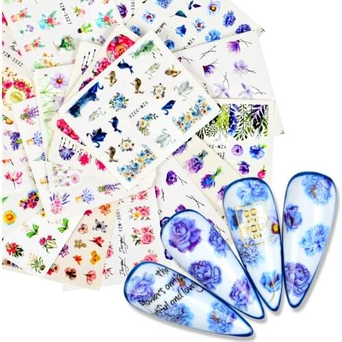 Hot!! Bouquet Nail Stickers Purple Blossoms Floral Design Manicure Sliders Water Transfer Slider Decals Foil Nail Decoration