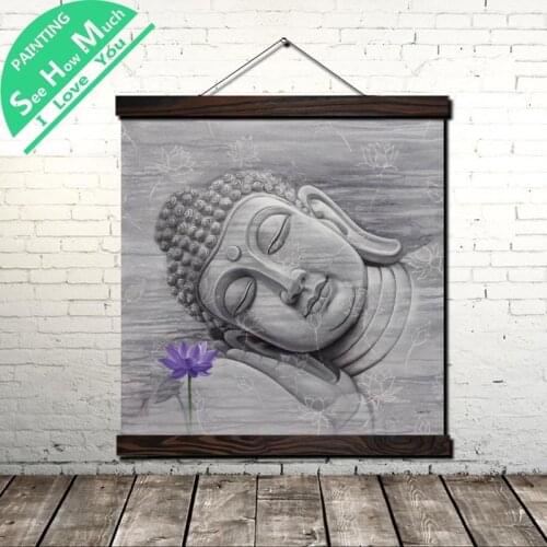 Buddha At Peace Sleep Scroll Painting Canvas Vintage Poster and Prints Wall Art Picture Living Room Bedroom Farmhouse Decoration