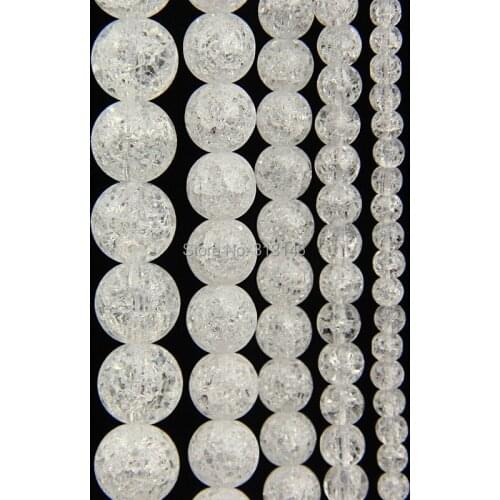 Bulk Wholesale Lot White Crackle Glass Round Spacer Crystal Strand Beads Fashion For DIY Jewelry Making 4mm 6mm 8mm 10mm 12mm
