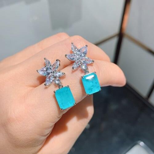Funmode Trendy Flower Shape Blue CZ Pendant Earring For Women Wedding Party Drop Earring Brincos Mujer FE114
