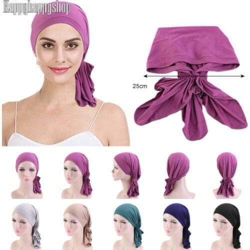 Fashion Bamboo Cotton Pre-Tied Chemo Caps Women Muslim Islamic Turban Headscarf Wrap Bandanas Bonnet Hat Hair Cover Accessories