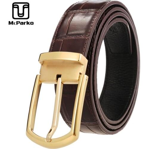 McParko Leather Belt Men Brown Classical Formal Belt For Men Custom Lettering Name Buckle Belt Luxury Crocodile Texture Design