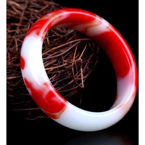 Natural authentic jade bracelet Hetian jade blood floating flower Gobi jade bracelet Hand-Carved Emerald Bangles Party Gift