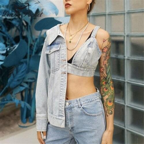 New Women Summer Blue Slim Asymmetric Length Patchwork Benim Outerwear Female Sexy Fashionable Coat Ladies Streetwear Coats ZM72