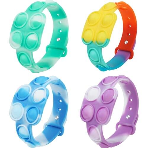Rainbow Colorful Push Bubble Fidget Toy Bracelet Soft Silicone Stress Reliever Toy Spinner Sensory Squishy Squeeze Toys for Kids