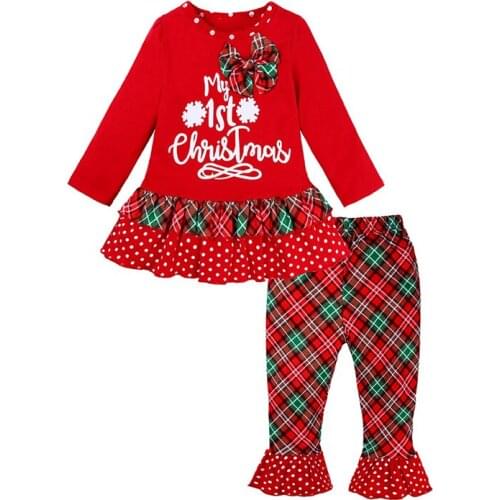 Christmas Girls Set Letter Cotton 2PCS Tops+Pants Winter Full Sleeve Cartoon Girls Clothes O-Neck Autumn Girls Clothing