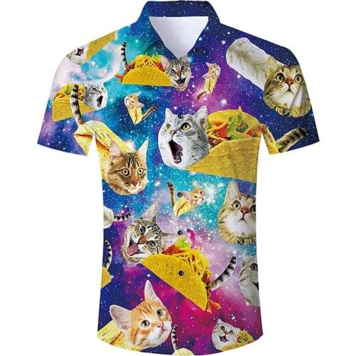 Summer Harajuku Funny Galaxy Taco Pizza Cat Short sleeve Shirts 3D Printed Hawaiian Shirt Mens Harajuku Casual Shirt Drop Ship