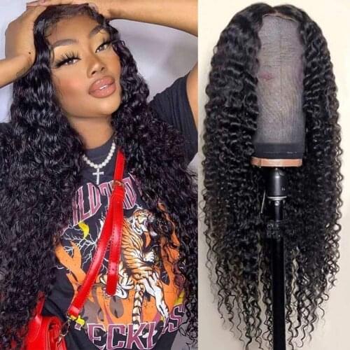 Cheapest 250 Density Deep Wave Wig Transparent Curly Human Hair Wig Deep Wave Frontal Wig T Part Brazilian Wet And Wavy Lace Wig