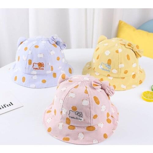 2021 Spring Lovely Childrens Hat Summer Sunscreen Polka Dots Wide Brim Dome Bows Embroidered Fishermans Hat Baby Bucket Caps
