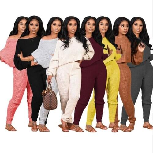 CM.YAYA High Street Ribbed Womens Set Classic Sweaters Tops Pants Two Piece Set Knitted Sweatsuit Matching Set Fitness Outfits