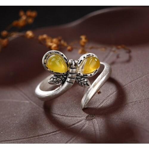 S925 Sterling Silver Antique Mosaic Jade, Pomegranate Red Corundum Blue Sand St2018 Dragon Dragonfly Ring Wholesale