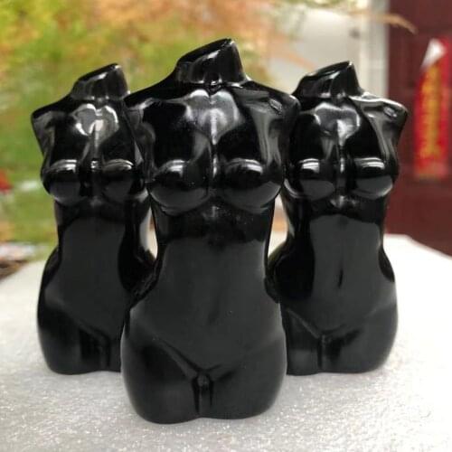 Natural Black Quartz Goddess Statue Obsidian Crystal Carved Woman Torso Figurine Feng Shui Chakra Healing Gemstone Decor Quartz