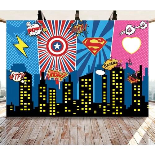 Super Heros Backdrop Cartoon Captain Shield The Flash Logo Boy Birthday Party Cake Table Decor Background Party Banner Poster