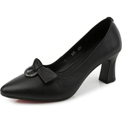 New Spring Pointed Bow Genuine Leather Shoes Women High Heel Shoes Women Shoes Elegant Fashion Banquet Wedding Heel High Shoes