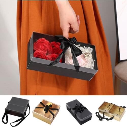 Creative 2 Grids Flower Gift Box Square Rectangular Shape Paper Flower Box For Birthday Valentines Day Gift Wrapping Supplies