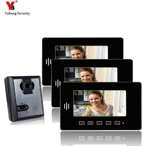 Yobang Security 7" Video Intercom Apartment Door Phone System 3 Monitor + 1 Doorbell Camera For 3 House