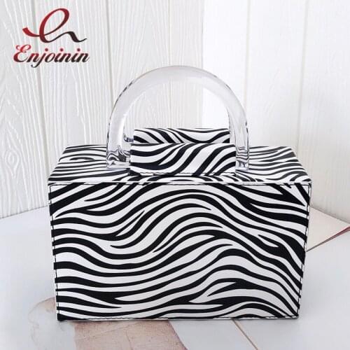 Vintage Fashion Zebra Pattern Leather Women Purses and Handbags Box Design Casual Shoulder Chain Bag Ladies Tote Bag Party Bosla