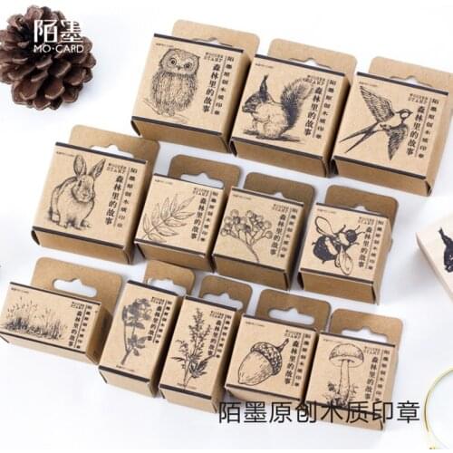 Vintage cute forest animal plants decoration stamp wooden rubber stamps for scrapbooking stationery DIY craft standard stamp