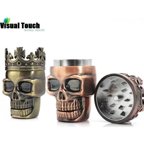 Visual Touch 2 Colors King Skull Metal Tobacco Smoking Cigarette Spice Grinder Crusher Pollen Catcher Plastic Zinc Alloy