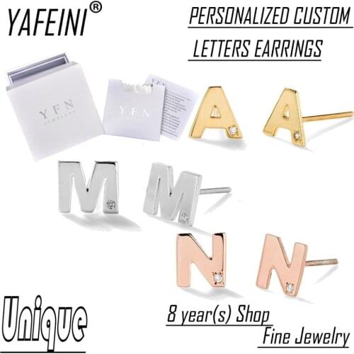 YAFEINI Brand Fine Jewelry Unique Custom 925 Sterling Silver Personalized Diamond Uppercase Letter Name Earrings