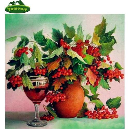 YUMEART Diamond Painting By Mumber Floral Wine Bowl Picture of Rhinestones DIY 5D Diamond Mosaic Embroidery Vase Wall Decor