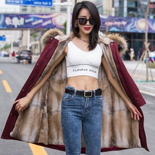 Womens winter jackets Real Fox fur fur collar hooded fur parka, real rabbit fur lining warm winter coat X-Long 110CM