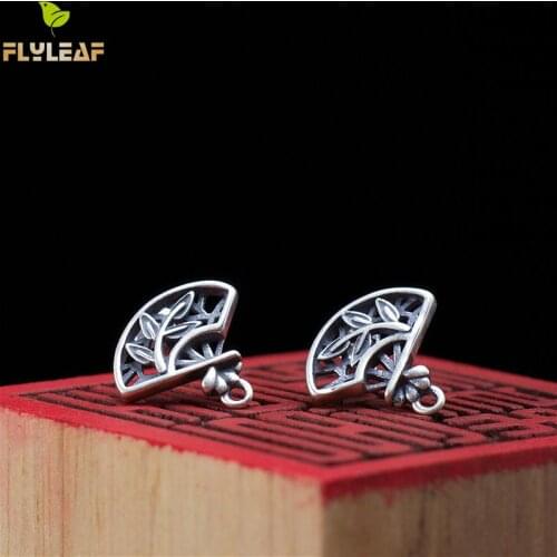 Flyleaf 100% 925 Sterling Silver Bamboo Folding Fan Chinese Style Vintage Earrings For Women Earings Fine Jewelry High Quality