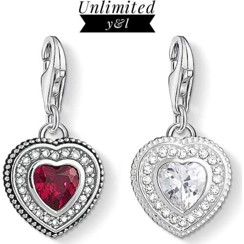 White Red Heart Charms Pendant 925 Sterling Silver Cubic Zirconia Love Bracelet Necklace Fashion Jewelry Accessories Women Men