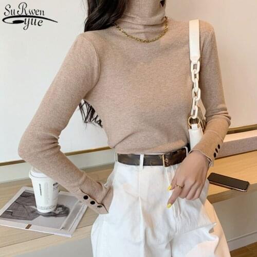 2021 Spring Winter Vintage Turtleneck Sweater for Women Solid Long Sleeve Pullover Bottom Knitwear Tops Pull Femme Chic 12743