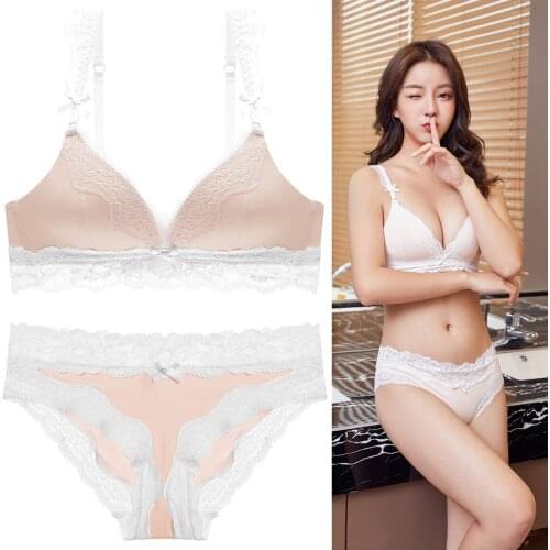 Pink Sexy Lace Bra And Panty Set Plus Size 2 Piece Set Women Underwear Thin Comfortable Adjustable Wire Free Push Up Lingerie