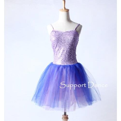 Girls Sequin Camisole Ballet Tutu Dress Women Purple Romantic Performance Costume Support Dance C329
